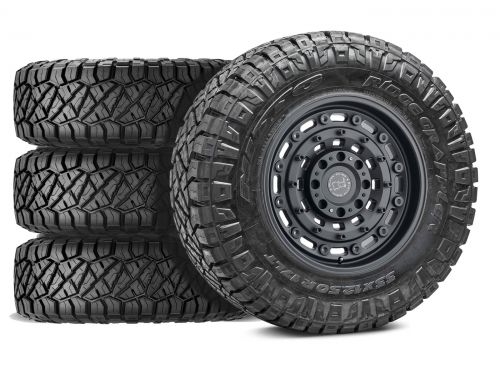 F250/F350 2005-2010 Ford 4WD (w/ 4.5"-7" Lift) - 37x12.50r20 Nitto Ridge Grappler / 20x9.5 Black Rhino Arsenal Textured Matte Black / Tire & Wheel Package (set of 4)