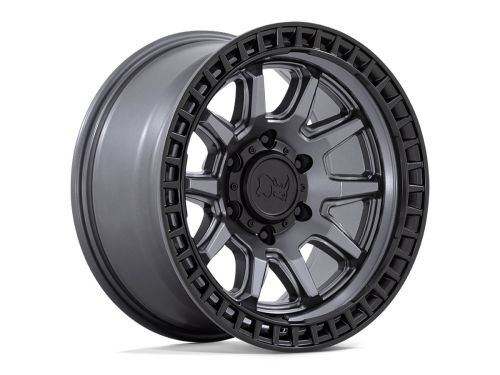Calico - Matte Gunmetal W/ M-Black Lip - 17"x8.5" W/ 6X139.7mm Bolt Pattern, 4.36" Backspacing, & -10mm Offset Wheel by Black Rhino