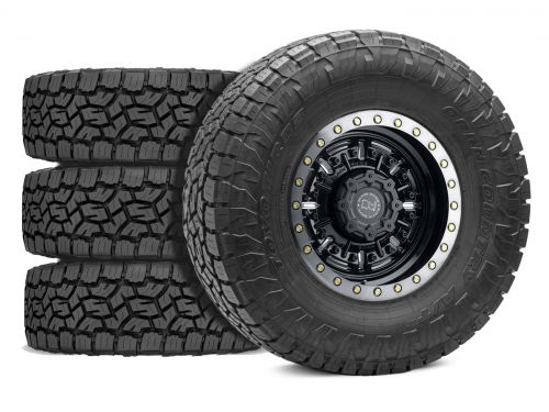 F250/F350 2005-2010 Ford 4WD (w/ 4.5"-7" Lift) - 37x12.50r20 Toyo Open Country AT III / 20x9.5 Black Rhino Abrams Gloss Gun Black / Tire & Wheel Package (set of 4)