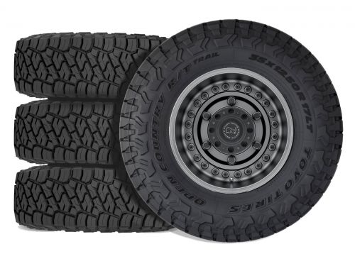 F250/F350 2005-2010 Ford 4WD (w/ 2"-4" Lift) - 35x12.50R18 Toyo Open Country RT Trail / 18x9.5 Black Rhino Armory Gun Black / Tire & Wheel Package (set of 4)