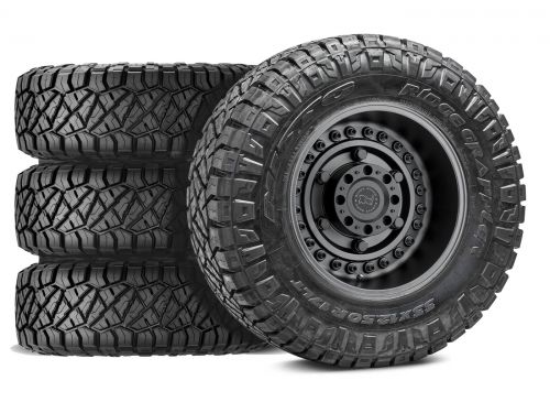 F250/F350 2005-2010 Ford 4WD (w/ 4.5"-7" Lift) - 37x12.50R18 Nitto Ridge Grappler / 18x9.5 Black Rhino Armory Gun Black / Tire & Wheel Package (set of 4)