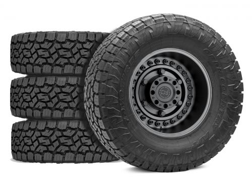 F250/F350 2017-2022 Ford 4WD (w/ 4"-5.5" Lift) - 37x12.50R18 Toyo Open Country AT III / 18x9.5 Black Rhino Armory Gun Black / Tire & Wheel Package (set of 4)