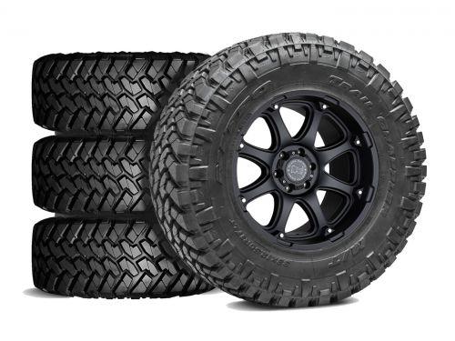 F250/F350 2017-2022 Ford 4WD (w/ 2"-3.5" Lift) - 35x12.50R18 Nitto Trail Grappler MT / 18x9 Black Rhino Glamis Matte Black / Tire & Wheel Package (set of 4)