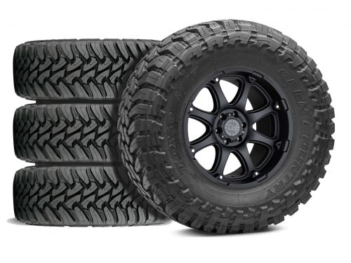 F250/F350 2005-2010 Ford 4WD (w/ 2"-4" Lift) - 35x12.50R18 Toyo Open Country MT / 18x9 Black Rhino Glamis Textured Matte Black / Tire & Wheel Package (set of 4)