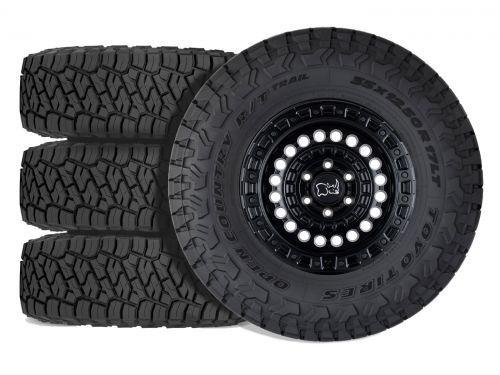 F250/F350 2011-2016 Ford 4WD (w/ 6"-7" Lift) - 37x12.50r20 Toyo Open Country RT Trail / 20x9.5 Black Rhino Sentinel Matte Black / Tire & Wheel Package (set of 4)