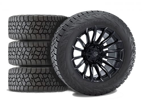 Silverado 2500HD/3500HD 2011-2019 Chevy 4WD(w/2"-2.5" Lift) - 295/55R20 NItto Terra Grappler G3 / 20x9 Fuel Blade Gloss Black Milled / Tire & Wheel Package (set of 4)
