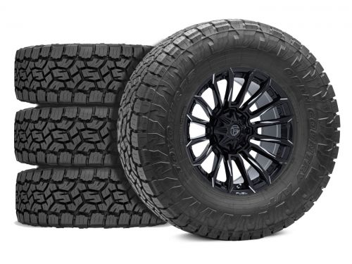 Silverado 2500HD/3500HD 2011-2019 Chevy 4WD (w/ 3 - 4.5" Lift) - 35X12.50R20 Toyo Open Country A/T 3 / 20x9 Fuel Blade Gloss Black Milled / Tire & Wheel Package (set of 4)