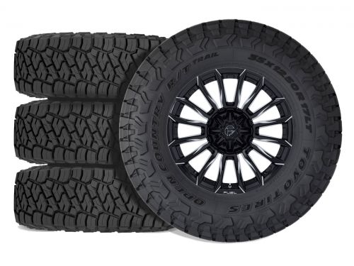 Silverado 2500HD/3500HD 2011-2019 Chevy 4WD (w/ 3 - 4.5" Lift) - 275/65R20 Toyo Open Country R/T Trail / 20x9 Fuel Blade Gloss Black Milled / Tire & Wheel Package (set of 4)