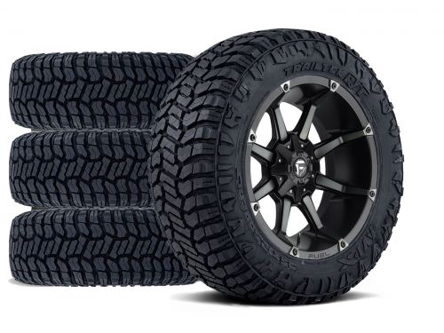 Silverado 2500HD/3500HD 2011-2019 Chevy 4WD (w/6" Lift) - 35x11.50R20 Avix TrailTek R/T / 20x10 Fuel Coupler Matte Black Double Dark Tint / Tire & Wheel Package (set of 4)