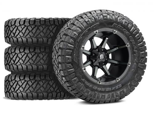 Silverado 2500HD/3500HD 2011-2019 Chevy 4WD (w/6" Lift) - 35x11.50R20 NItto Ridge Grappler / 20x10 Fuel Coupler Matte Black Double Dark Tint / Tire & Wheel Package (set of 4)