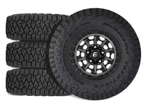 F250/F350 2005-2010 Ford 4WD (w/ 2"-4" Lift) - 35x12.50R18 Toyo Open Country RT Trail / 18x9 Fuel Covert Matte Gunmetal / Tire & Wheel Package (set of 4)