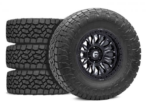 F250/F350 2017-2022 Ford 4WD (w/ 2"-3.5" Lift) - 35x12.50R18 Toyo Open Country AT III / 18x9 Fuel Rincon Gloss Black Milled / Tire & Wheel Package (set of 4)