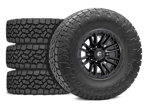 F250/F350 2017-2022 Ford 4WD (w/ 4"-5.5" Lift) - 37x12.50r20 Toyo Open Country AT III / 20x9 Fuel Rebel Matte Black / Tire & Wheel Package (set of 4)