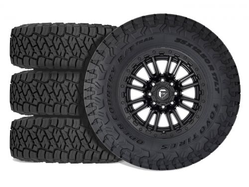 F250/F350 2017-2022 Ford 4WD (w/ 4"-5.5" Lift) - 37x12.50r20 Toyo Open Country RT Trail / 20x9 Fuel Rebel Matte Black / Tire & Wheel Package (set of 4)