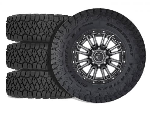 F250/F350 2023-2026 Ford 4WD (w/ 4"-6" Lift) - 37x12.50r20 Toyo Open Country RT Trail / 20x9 Fuel Rebel Matte Gunmetal / Tire & Wheel Package (set of 4)
