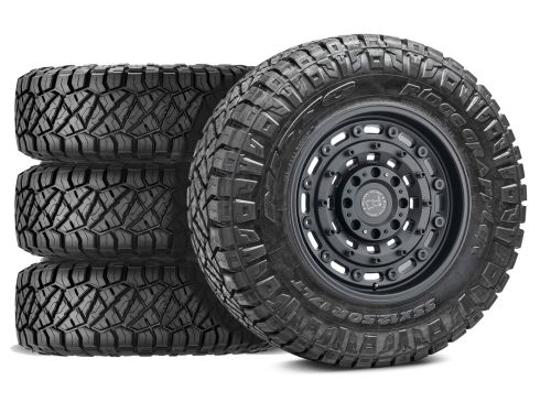 F250/F350 2011-2016 Ford 4WD (w/ 2"-5.5" Lift) - 35x12.50R20 Nitto Ridge Grappler / 20x9.5 Black Rhino Arsenal Textured Matte Black / Tire & Wheel Package (set of 4)