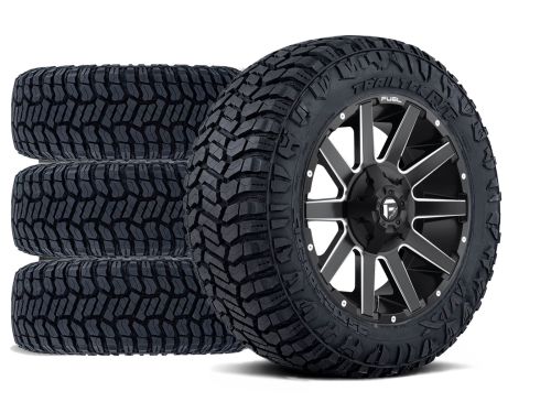 Sierra 2500HD/3500HD 2020-2026 GMC 4WD (w/ 5"-6.5" Lift) - 37x12.50r20 Avix TrailTek RT / 20x9 Fuel Contra Gloss Black Milled / Tire & Wheel Package (set of 4)