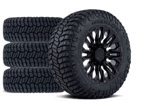 Sierra 2500HD/3500HD 2011-2019 GMC 4WD (w/2"-2.5" Lift) - 275/55R20 NItto Ridge Grappler / 20x9 Fuel Flame Blackout / Tire & Wheel Package (set of 4)