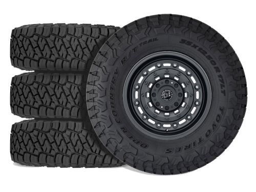 F250/F350 2017-2022 Ford 4WD (w/ 4"-5.5" Lift) - 37x12.50R18 Toyo Open Country RT Trail / 18x9.5 Black Rhino Arsenal Textured Matte Black / Tire & Wheel Package (set of 4)