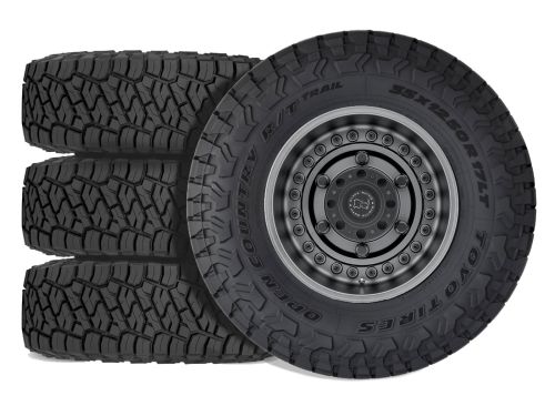 F250/F350 2023-2026 Ford 4WD (w/ 2"-3.5" Lift) - 35x12.50R18 Toyo Open Country RT Trail / 18x9.5 Black Rhino Armory Gun Black / Tire & Wheel Package (set of 4)