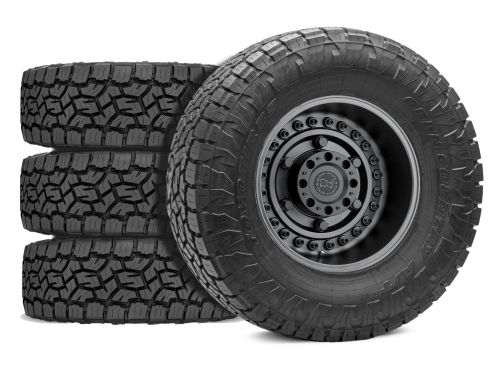 F250/F350 2017-2022 Ford 4WD (w/ 4"-5.5" Lift) - 37x12.50R18 Toyo Open Country AT III / 18x9.5 Black Rhino Armory Gun Black / Tire & Wheel Package (set of 4)