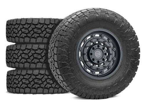 F250/F350 2017-2022 Ford 4WD (w/ 4"-5.5" Lift) - 37x12.50R18 Toyo Open Country AT III / 18x9.5 Black Rhino Arsenal Textured Matte Black / Tire & Wheel Package (set of 4)