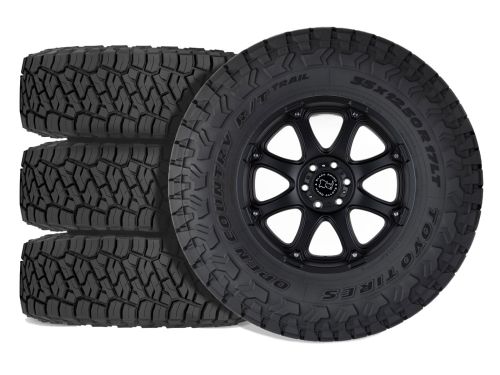 F250/F350 2023-2026 Ford 4WD (w/ 2"-3.5" Lift) - 35x12.50R18 Toyo Open Country RT Trail / 18x9 Black Rhino Arsenal Textured Matte Black / Tire & Wheel Package (set of 4)