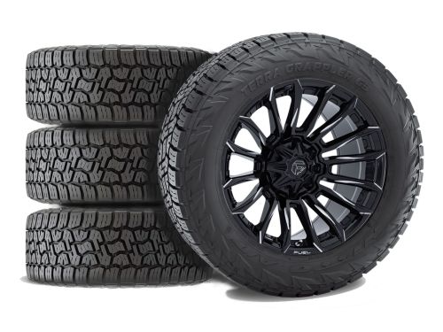 Sierra 2500HD/3500HD 2011-2019 GMC 4WD (w/3"-5" Lift) - 275/65R20 NItto Terra Grappler G3 / 20x9 Fuel Blade Gloss Black Milled / Tire & Wheel Package (set of 4)