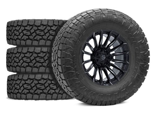 Sierra 2500HD/3500HD 2011-2019 GMC 4WD (w/3"-5" Lift) - 35X12.50R20 Toyo Open Country A/T 3 / 20x9 Fuel Blade Gloss Black Milled / Tire & Wheel Package (set of 4)