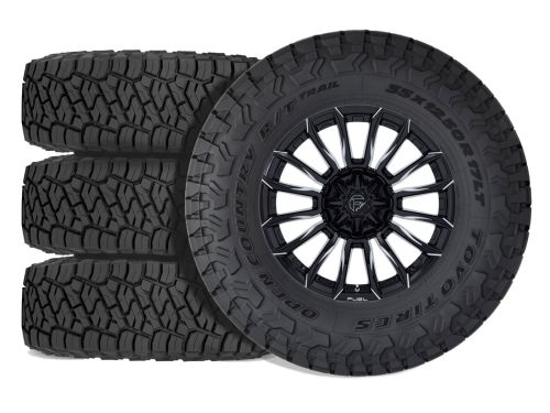 Sierra 2500HD/3500HD 2011-2019 GMC 4WD (w/3"-5" Lift) - 275/65R20 Toyo Open Country R/T Trail / 20x9 Fuel Blade Gloss Black Milled / Tire & Wheel Package (set of 4)