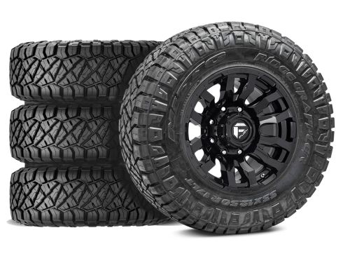 F250/F350 2017-2022 Ford 4WD (w/ 4"-5.5" Lift) - 37x12.50r20 Nitto Ridge Grappler / 20x9 Fuel Blitz Gloss Black / Tire & Wheel Package (set of 4)