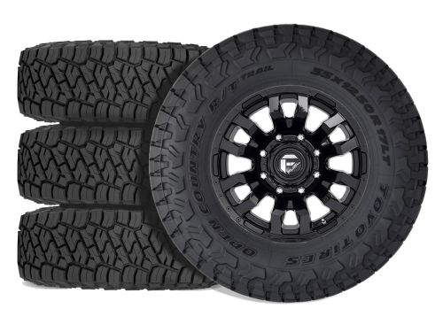 F250/F350 2017-2022 Ford 4WD (w/ 4"-5.5" Lift) - 37x12.50r20 Toyo Open Country RT Trail / 20x9 Fuel Blitz Gloss Black / Tire & Wheel Package (set of 4)