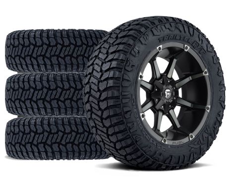 Sierra 2500HD/3500HD 2011-2019 GMC 4WD (w/6" Lift) - 35x11.50R20 Avix TrailTek R/T / 20x10 Fuel Coupler Matte Black Double Dark Tint / Tire & Wheel Package (set of 4)
