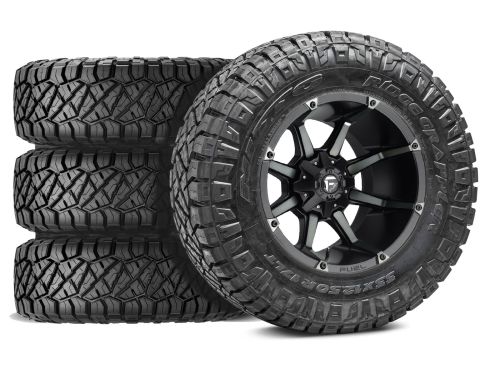 Silverado 2500HD/3500HD 2011-2019 Chevy 4WD (w/6" Lift) - 35x11.50R20 NItto Ridge Grappler / 20x10 Fuel Coupler Matte Black Double Dark Tint / Tire & Wheel Package (set of 4)