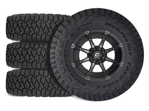 Sierra 2500HD/3500HD 2011-2019 GMC 4WD (w/6" Lift) - 275/65R20 Toyo Open Country R/T Trail / 20x10 Fuel Coupler Matte Black Double Dark Tint / Tire & Wheel Package (set of 4)