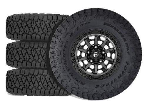 F250/F350 2017-2022 Ford 4WD (w/ 2"-3.5" Lift) - 35x12.50R18 Toyo Open Country RT Trail / 18x9 Fuel Covert Matte Gunmetal / Tire & Wheel Package (set of 4)