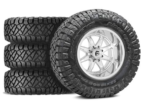 Sierra 2500HD/3500HD 2011-2019 GMC 4WD (w/6.5"-8" Lift) - 37x11.50R20 NItto Ridge Grappler / 20x9 Fuel Hammer Chrome / Tire & Wheel Package (set of 4)