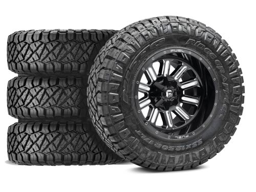 Silverado 2500HD/3500HD 2011-2019 Chevy 4WD (w/3"-5" Lift) - 35x11.50R20 NItto Ridge Grappler / 20x9 Fuel Hardline Gloss Black Milled / Tire & Wheel Package (set of 4)