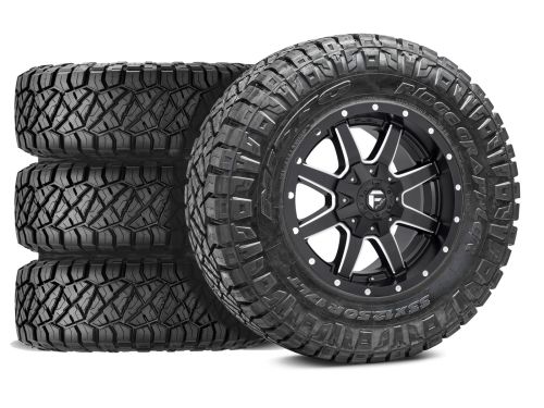 Sierra 2500HD/3500HD 2011-2019 GMC 4WD (w/6.5"-8" Lift) - 37x11.50R20 NItto Ridge Grappler / 20x9 Fuel Maverick Gloss Black Milled / Tire & Wheel Package (set of 4)