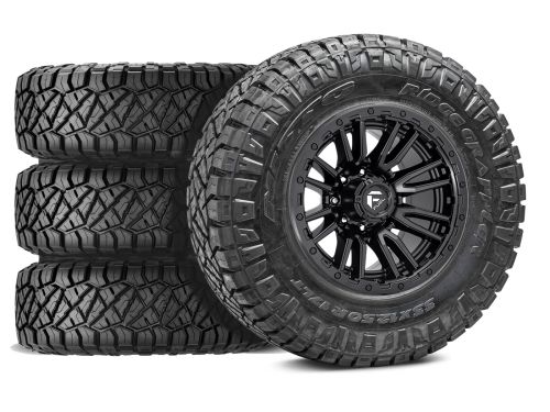 F250/F350 2017-2022 Ford 4WD (w/ 6"-9" Lift) - 38x13.50R20 Nitto Ridge Grappler / 20x10 Fuel Rebel Matte Black / Tire & Wheel Package (set of 4)