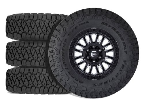 F250/F350 2017-2022 Ford 4WD (w/ 2"-3.5" Lift) - 35x12.50R18 Toyo Open Country RT Trail / 18x9 Fuel Rincon Gloss Black Milled / Tire & Wheel Package (set of 4)