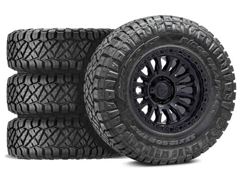 F250/F350 2023-2026 Ford 4WD (w/ 4"-6" Lift) - 37x12.50r20 Nitto Ridge Grappler / 20x9 Fuel Rebel Matte Black / Tire & Wheel Package (set of 4)
