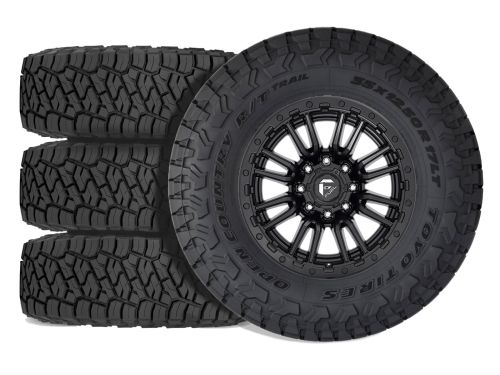 F250/F350 2017-2022 Ford 4WD (w/ 4"-5.5" Lift) - 37x12.50r20 Toyo Open Country RT Trail / 20x9 Fuel Rebel Matte Black / Tire & Wheel Package (set of 4)