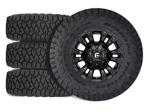F250/F350 2011-2016 Ford 4WD (w/ 2"-5.5" Lift) - 35x12.50R18 Toyo Open Country RT Trail / 18x9 Fuel Vapor Matte Black / Tire & Wheel Package (set of 4)