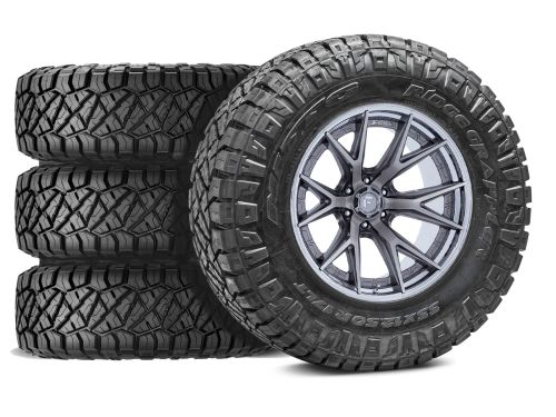 Sierra 2500HD/3500HD 2011-2019 GMC 4WD (w/6.5"-8" Lift) - 37x11.50R20 NItto Ridge Grappler / 20x9 Fuel Catalyst Platinum With Chrome Lip / Tire & Wheel Package (set of 4)