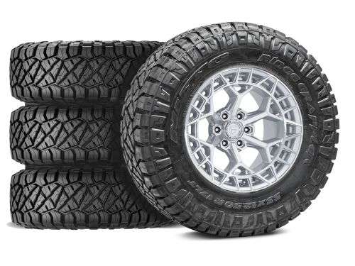 Sierra 2500HD/3500HD 2020-2026 GMC 4WD (w/ 5"-6.5" Lift) - 37x12.50R20 Nitto Ridge Grappler / 20x9 Fuel Charger Platinum / Tire & Wheel Package (set of 4)