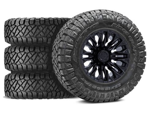 Sierra 2500HD/3500HD 2011-2019 GMC 4WD (w/2"-2.5" Lift) - 295/55R20 NItto Terra Grappler G3 / 20x9 Fuel Hardline Gloss Black Milled / Tire & Wheel Package (set of 4)