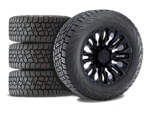 Sierra 2500HD/3500HD 2011-2019 GMC 4WD (w/2"-2.5" Lift) - 285/55R20 NItto Terra Grappler G3 / 20x9 Fuel Flame Blackout / Tire & Wheel Package (set of 4)
