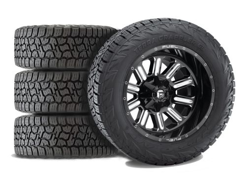 Sierra 2500HD/3500HD 2020-2026 GMC 4WD (w/ 2"-3.5" Lift) - 275/65R20 Nitto Terra Grappler G3 / 20x9 Fuel Hardline Gloss Black Milled / Tire & Wheel Package (set of 4)