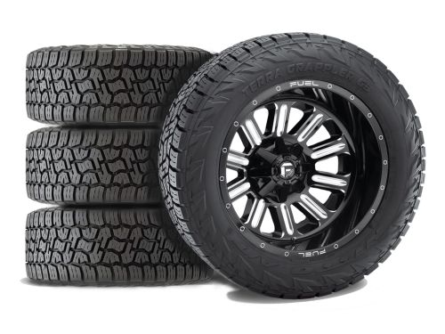 Sierra 2500HD/3500HD 2011-2019 GMC 4WD (w/3"-5" Lift) - 275/65R20 NItto Terra Grappler G3 / 20x9 Fuel Hardline Gloss Black Milled / Tire & Wheel Package (set of 4)